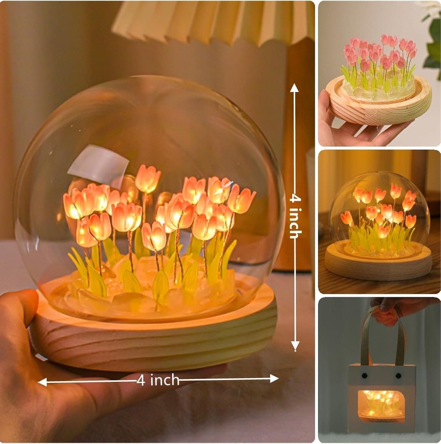 Hatims Round Tulip Touch Lamp – Soft Ambient Night Light for Bedroom, Living Room & Home Décor | USB Rechargeable, Color-Changing Mood Light